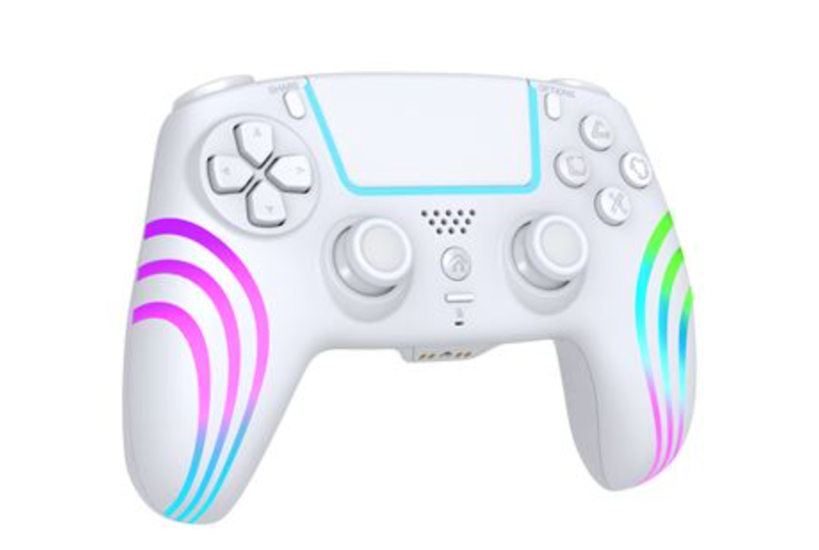 Alpha Omega Players Wireless Rainbow LED Controller (White) – Compatible with PlayStation 4 and PC