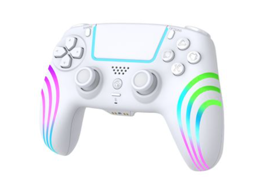 Alpha Omega Players Wireless Rainbow LED Controller (White) – Compatible with PlayStation 4 and PC